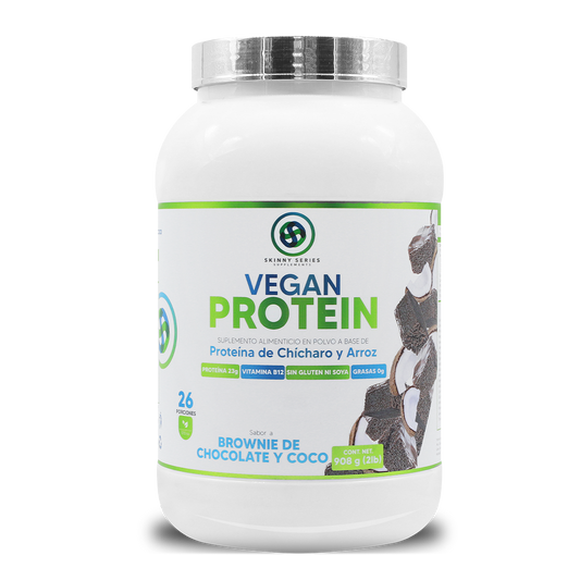 Vegan Protein / Proteína Vegana a base de Chícharo y Arroz sin gluten, sin soya y sin lactosa sabor Brownie de Chocolate y Coco (908 g)